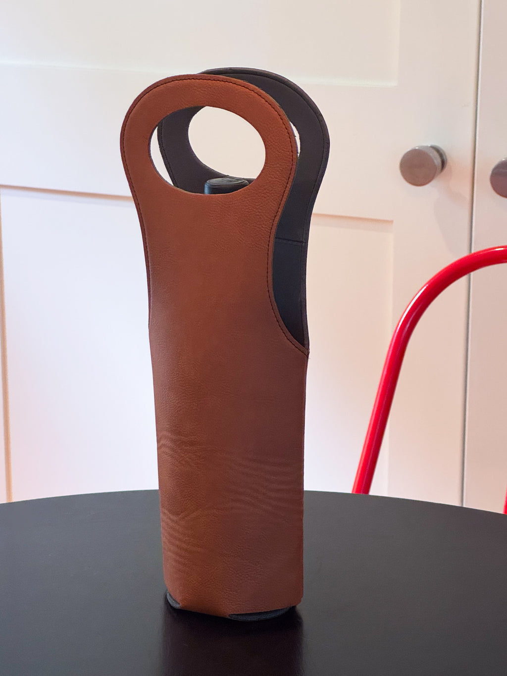 Leatherette Wine Holder in Caramel - 14.5"