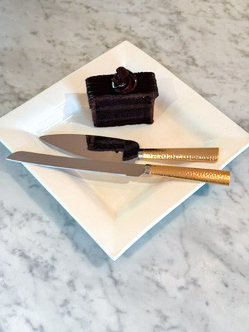 Gold Hammered Handle Cake Knife & Server Set