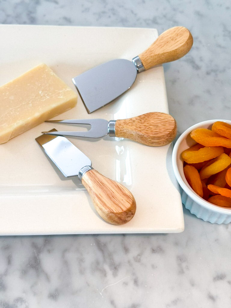 3-Piece Cheese Knife Set - Stainless Steel & Wood