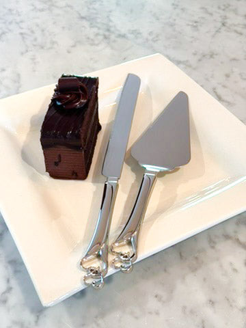 Knife & Server Set With Double Heart Handles