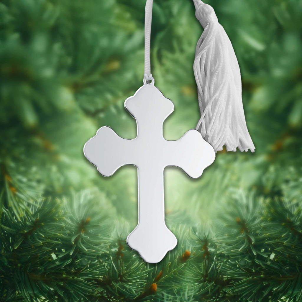 Cross Ornament W/white Tassel 4.5 X 3
