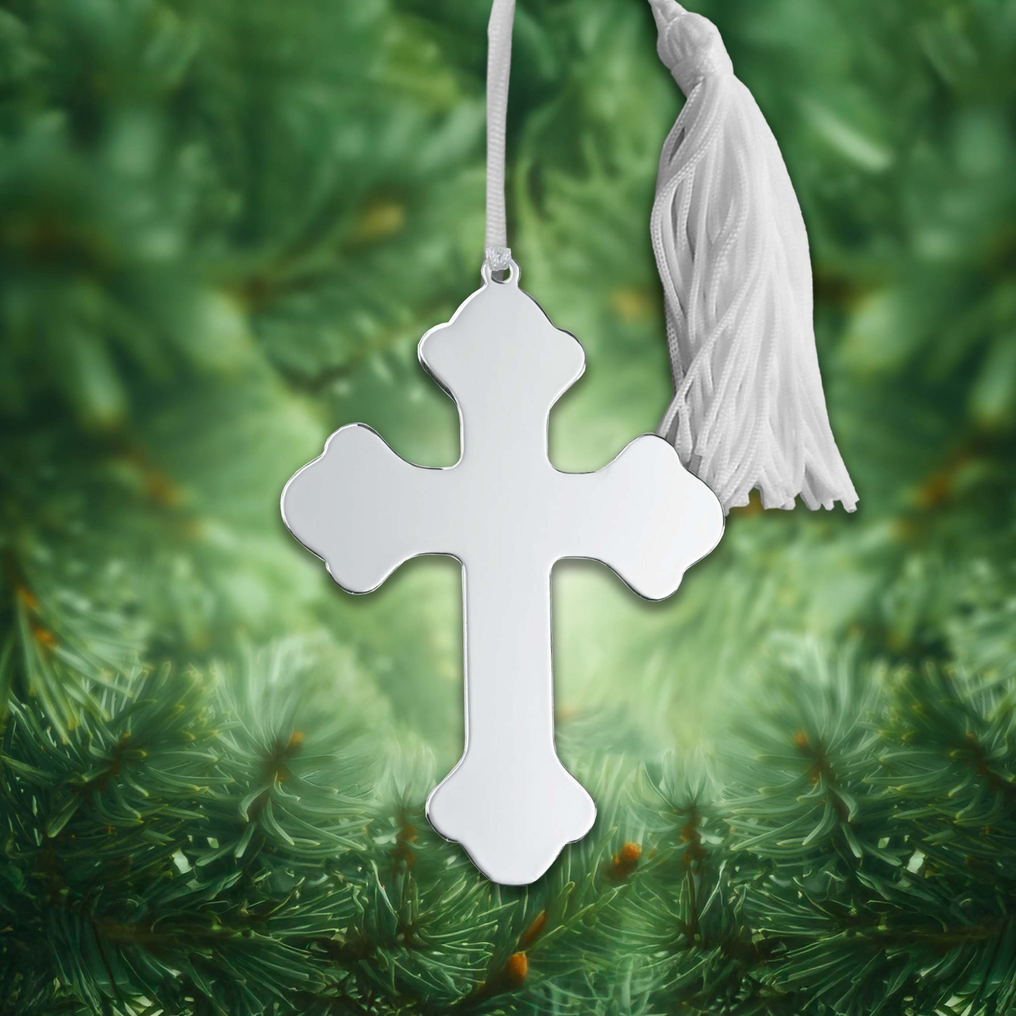 Cross Ornament W/white Tassel 4.5 X 3