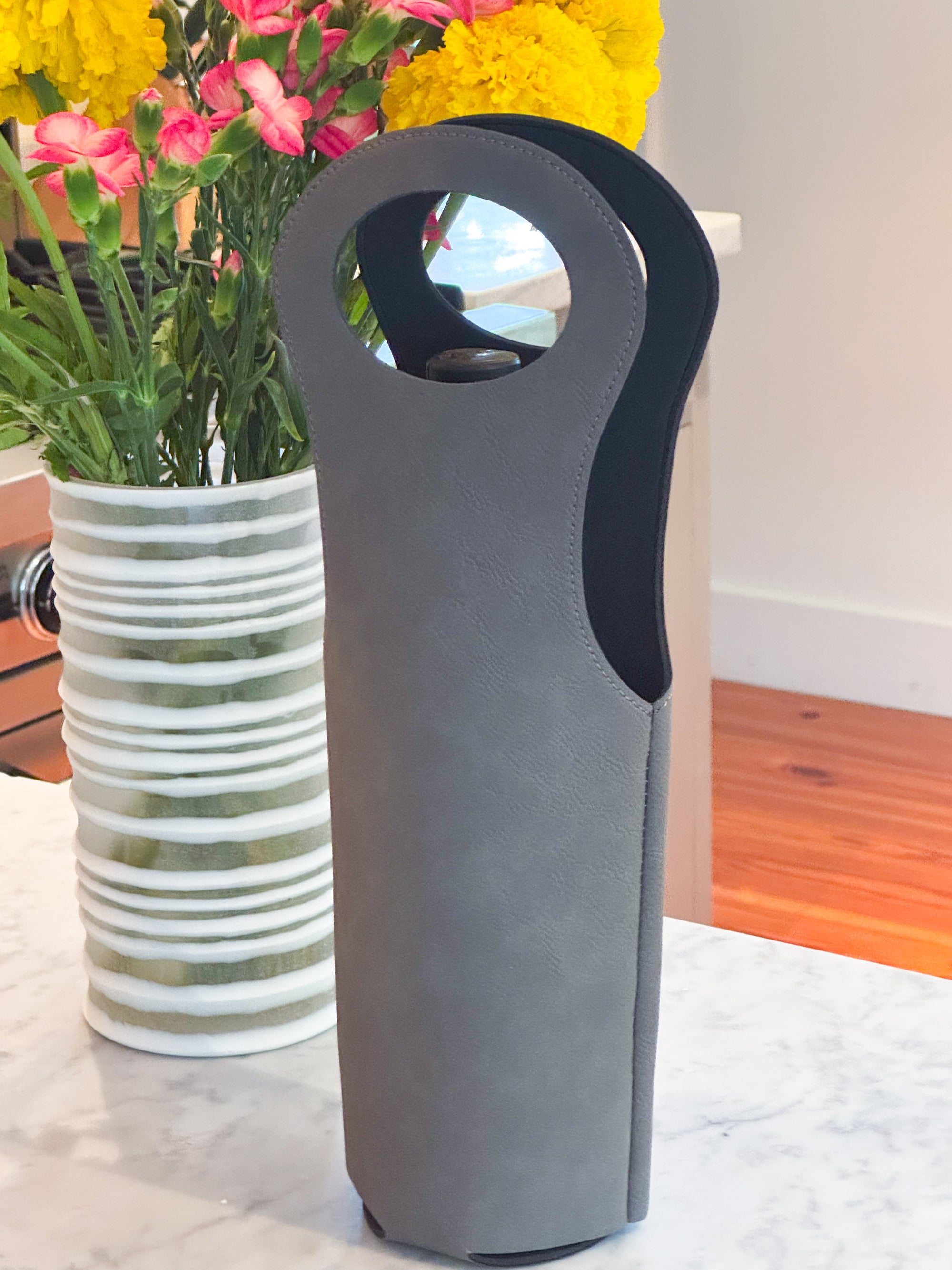 Leatherette Wine Holder in Grey - 14.5"