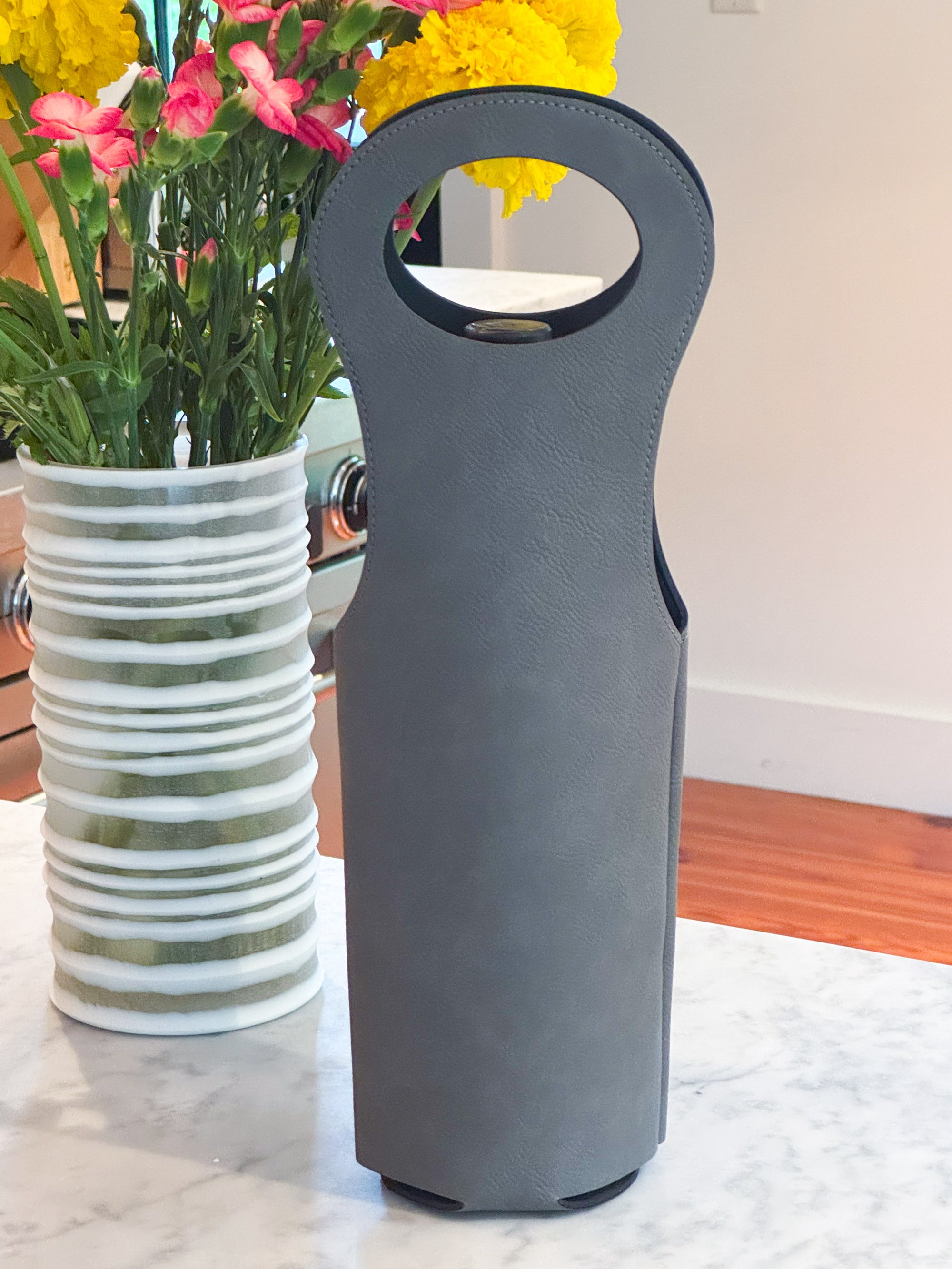Leatherette Wine Holder in Grey - 14.5"